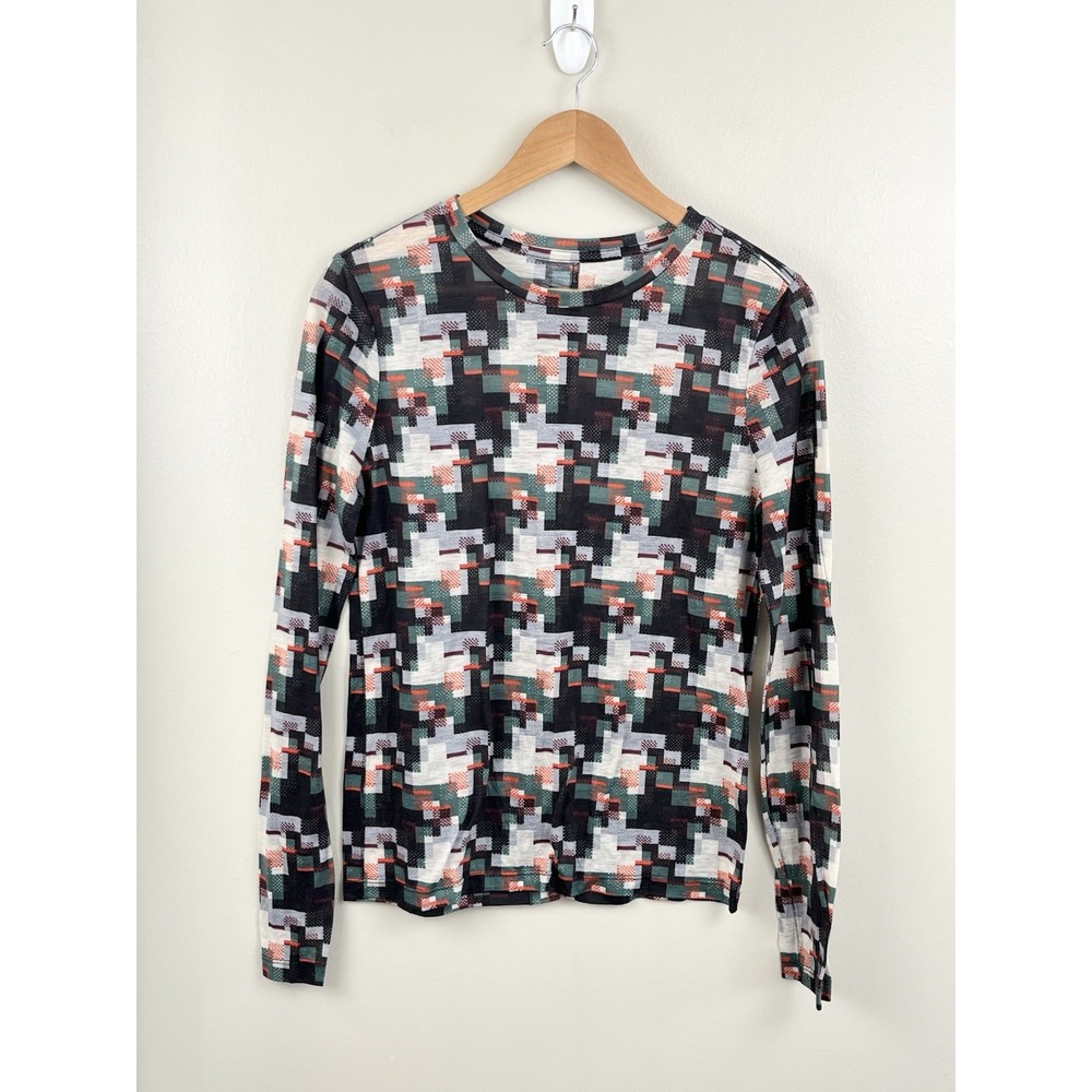 Rag & Bone Women's Sz Lg Printed Long Sleeve Tee‎ Geometric Print Cyber
